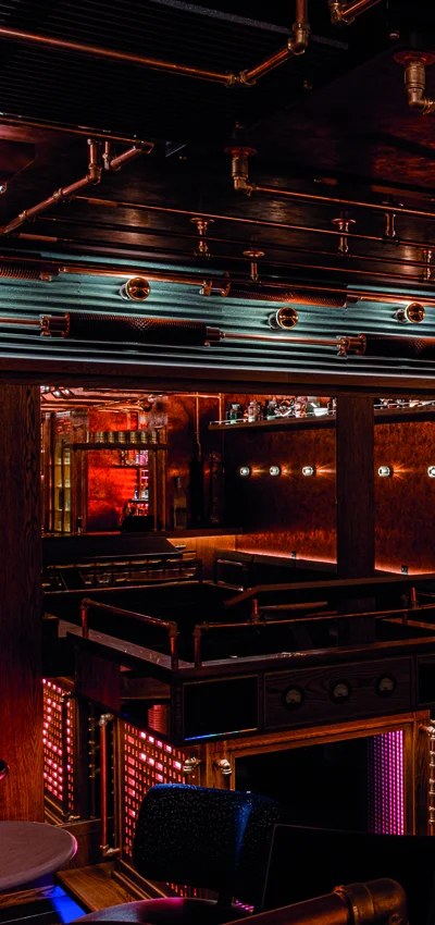 Bar Counter View With Red Colour Light Effect