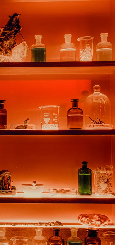 Bar Counter View With Red Colour Light Effect
