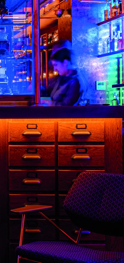 Bar Counter View With Red Colour Light Effect